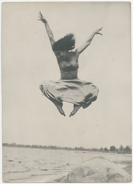 Pauline Koner performing improvisational dance on a beach, Leningrad, Russia