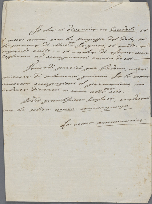 Autograph note unsigned to Lord Byron, ?January-?March 1818