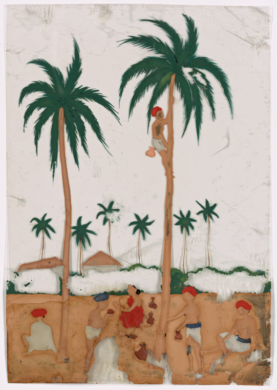 Toddy gatherers in landscape with palm trees