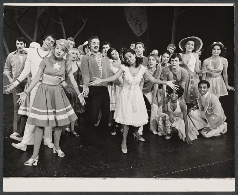 Hal Linden, Sharron Miller, Barbara McNair and ensemble in the 1973 Broadway revival of The Pajama Game