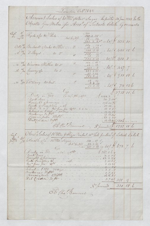 The fourth account of Charles Baumer as consignee of Lataste Estate