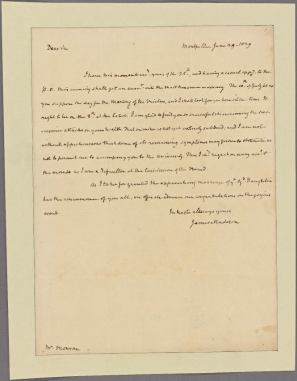 Letter to [James] Monroe, Oakhill, Va.