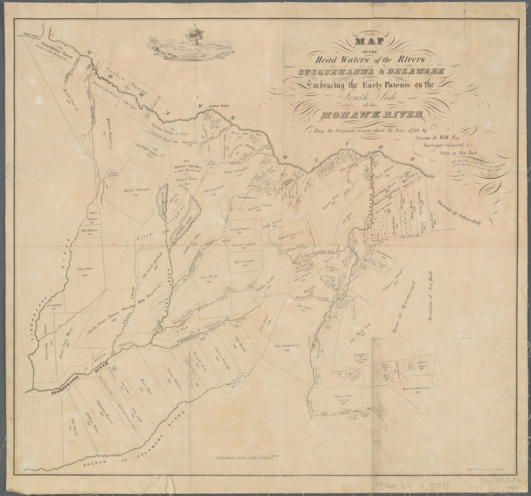 Map of the head waters of the rivers Susquehanna & Delaware: embracing the early patents on the south side of the Mohawk River : from the original, drawn about the year 1790