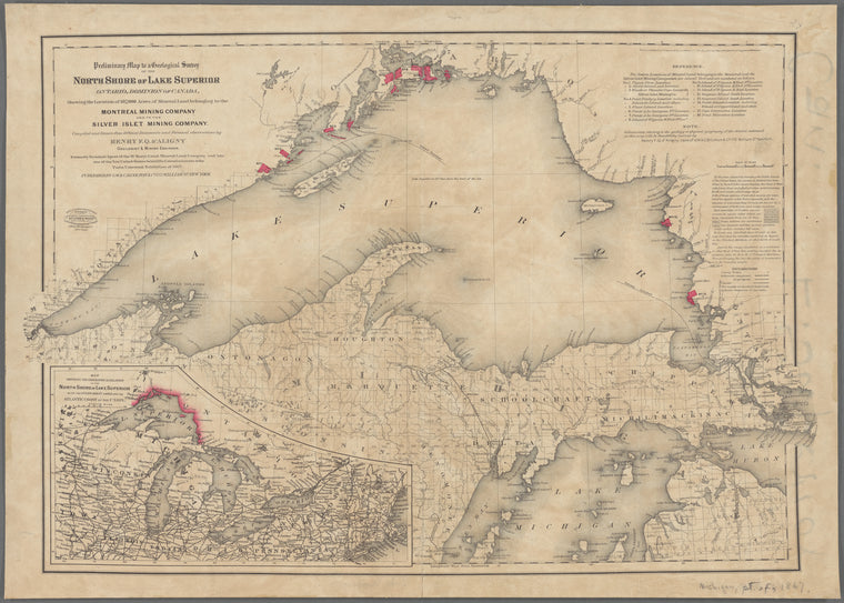 Preliminary map to a geological survey of the north shore of Lake Superior, Ontario, Dominion of Canada : showing the location of 107,000 acres of mineral land belonging to the Montreal Mining Company and to the Silver Islet Mining Company