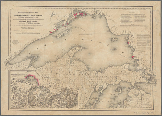 Preliminary map to a geological survey of the north shore of Lake Superior, Ontario, Dominion of Canada : showing the location of 107,000 acres of mineral land belonging to the Montreal Mining Company and to the Silver Islet Mining Company
