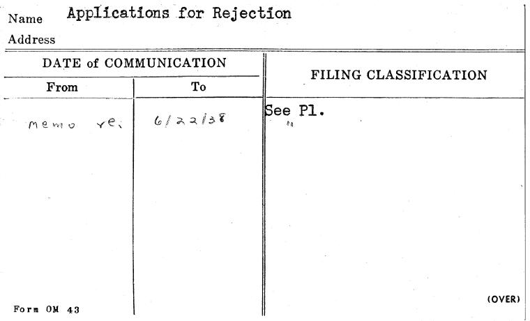 Applications for Rejection