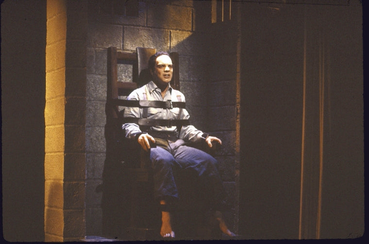 Actor Eddie Korbich (as Guiseppe Zangara)  in a scene fr. the Playwrights Horizons' production of the musical "Assassins." (New York)