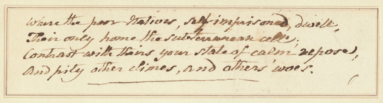 Philip Freneau manuscript of last four lines of his poem, “Winter” and manuscript note on “self murder”