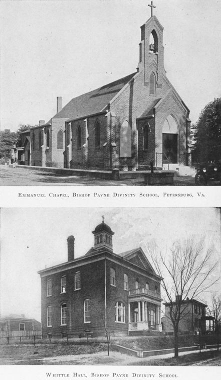 Emmanuel Chapel; Bishop Payne Divinity School; Petersburg, Va.; Whittle Hall, Bishop Payne Divinity School.