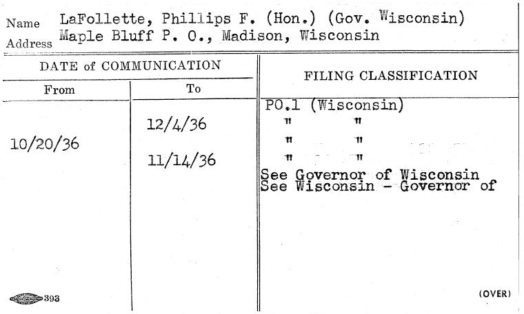 LaFollette, Phillips F. (Hon.) (Gov. Wisconsin)