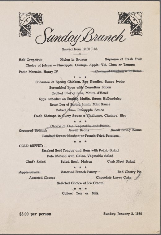 Sunday brunch menu, Park Lane