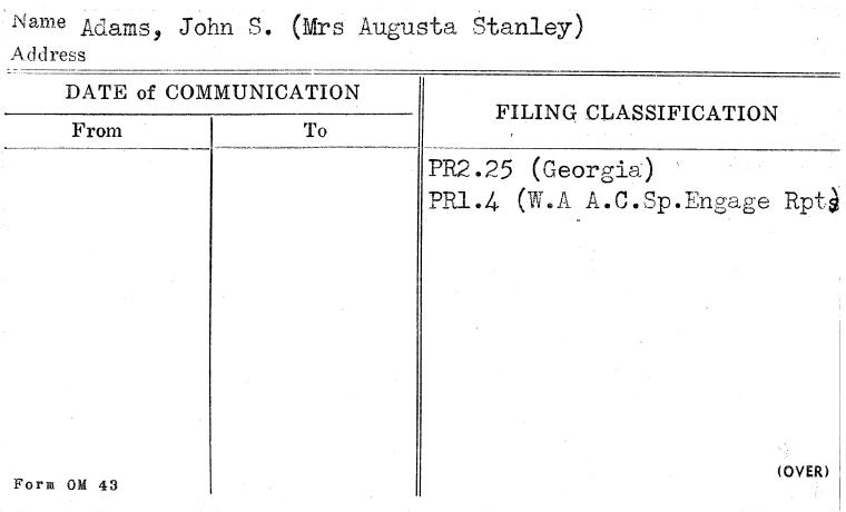Adams, John S. (Mrs Augusta Stanley)