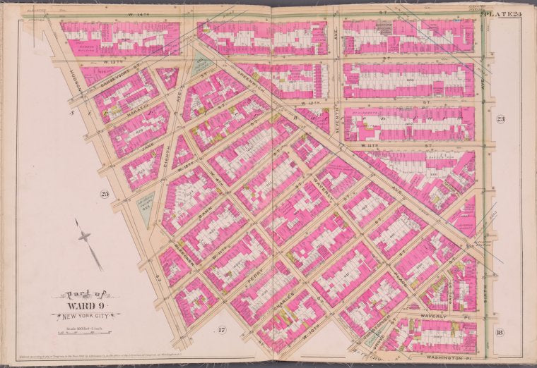 Plate 24 [Map bounded by W. 14th St., 6th Ave., Washington Pl., W. 10th St., Hudson St.]