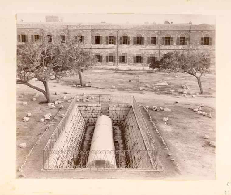 View of a church yard and building