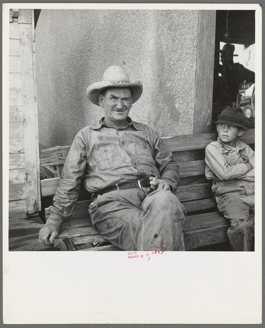 One of a group of western Oklahoma wheat farmers congregated at crossroads service station. "In 1934 I had four renters, and I didn't make anything. I bought tractors on the money the government give me, and I got shet of my renters"
