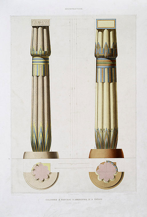 Architecture: colonnes à faisceau d'Amenophis III, à Thèbes (XVIIIe. dynastie)