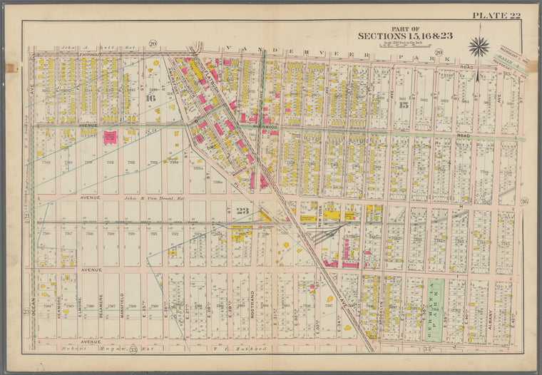 Bounded by (Vanderveer Park) Farragut Road, Paerdegat Avenue, E. 42nd Street, Avenue J. and Ocean Avenue: Part of Sections 15, 16 & 23