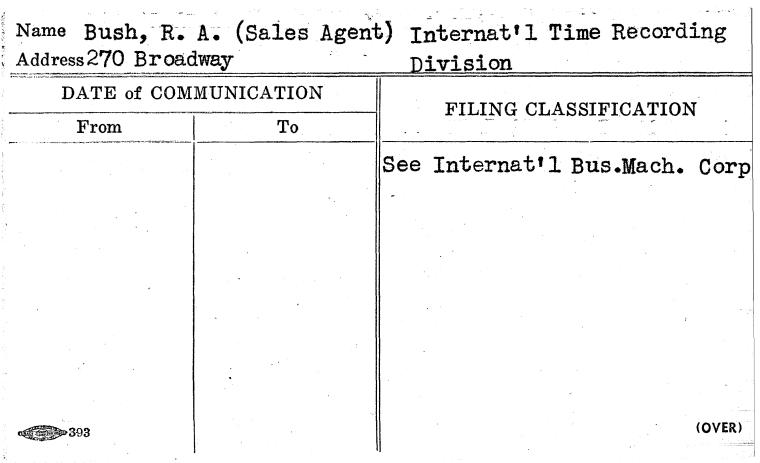 Bush, R.A. (Sales Agent) Internat'l Time Recording Division