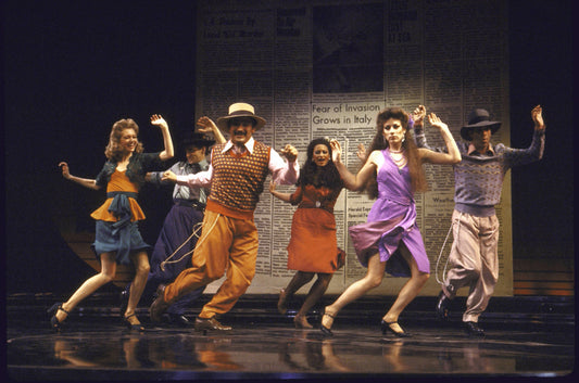 Actors (L-R) Helena Andreyko, Lee Mathis, Miguel Delgado, Michele Mais, Gela Jacobson and Richard Jay-Alexander dancing in a scene from the Broadway play "Zoot Suit." (New York)