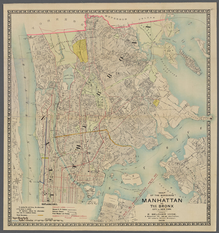 Map of the boroughs of Manhattan and the Bronx, City of New York