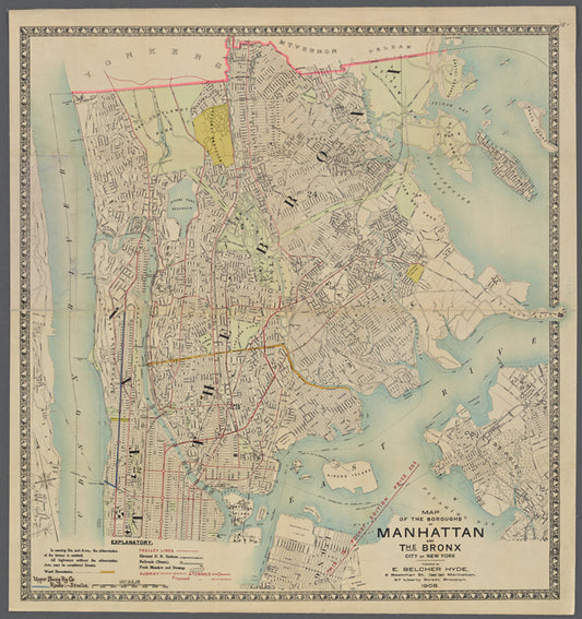 Map of the boroughs of Manhattan and the Bronx, City of New York