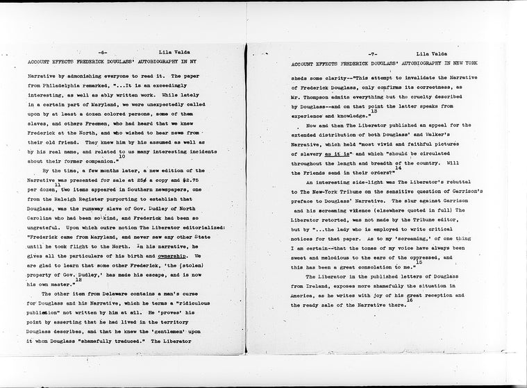 "An Account of the Effects of the Publication of Frederick Douglass' Autobiography in New York"