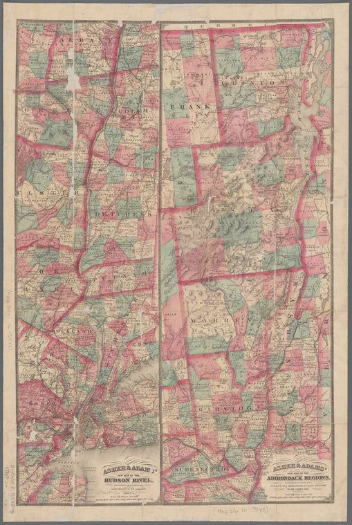 Asher & Adams' new map of the Hudson River: delineating the county from Long Branch to Albany ; Asher & Adams' new map of the Adirondack regions: delineating the county from Albany via Saratoga & Lake George to the Canada line