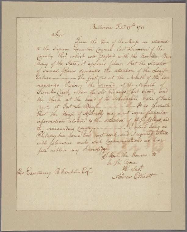 Letter to Benjamin Franklin, Philadelphia