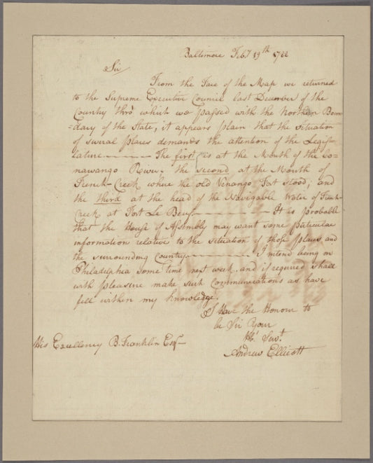 Letter to Benjamin Franklin, Philadelphia