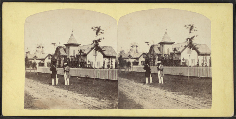 Two men are talking in front of a church, Orange, N.J.