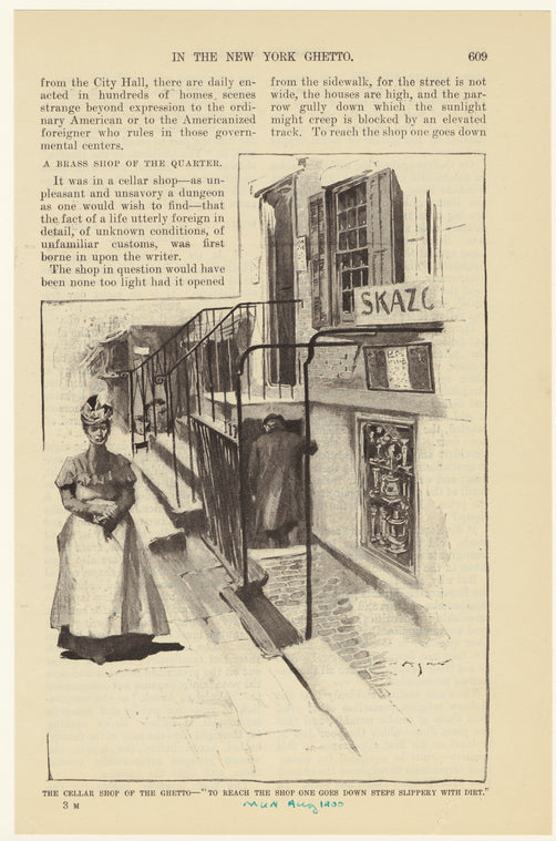 The cellar shop of the ghetto - "To reach the shop one goes down steps slippery with dirt"
