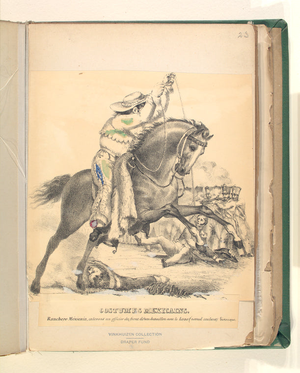 Costumes mexicains. Ranchero méxicain. enlevant un officier du front de son bataillon avec le lazo (noeud coulant) historique