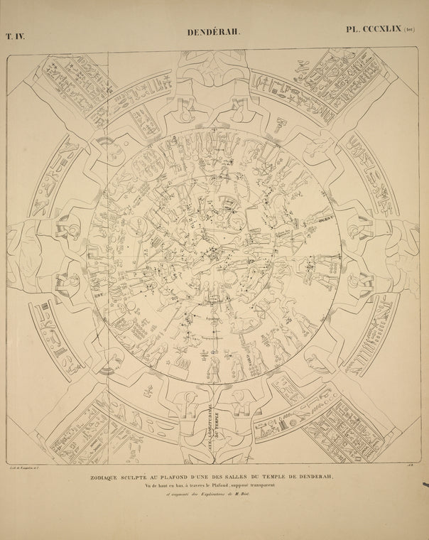 Dendérah [Dendera]. Zodiaque sculpté au plafond d'une des salles du Temple de Denderah.