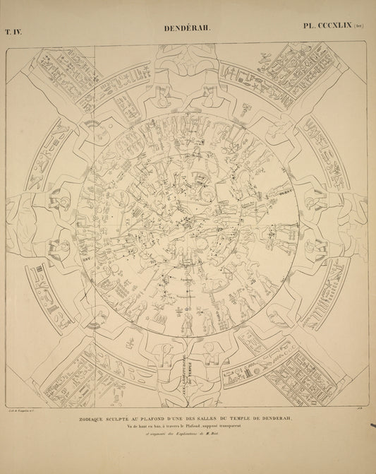 Dendérah [Dendera]. Zodiaque sculpté au plafond d'une des salles du Temple de Denderah.