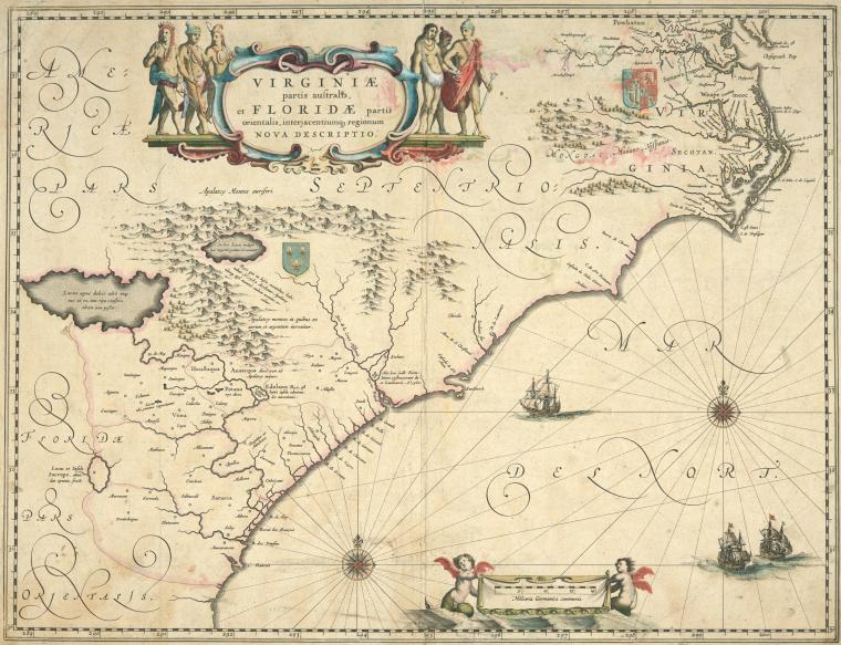 Virginiae partis australis, et Floridae partis orientalis, interjacentiumq[ue] regionum nova descriptio