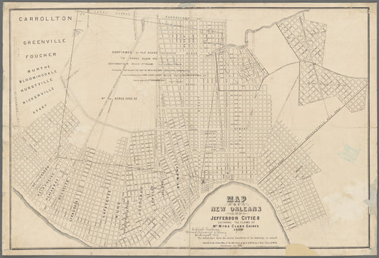 Map of New Orleans and Jefferson Cities showing the claims of Mrs. Myra Clark Gaines, 1869