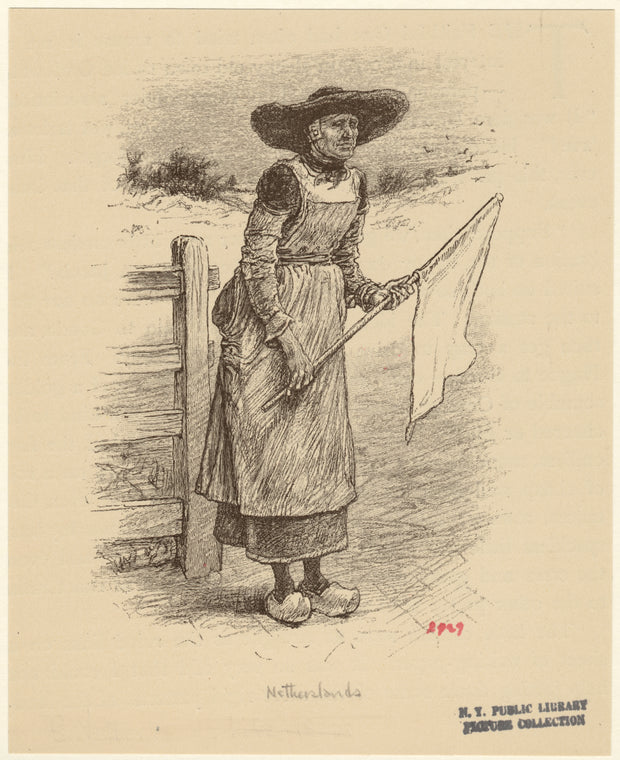 Dutch woman holding a white flag