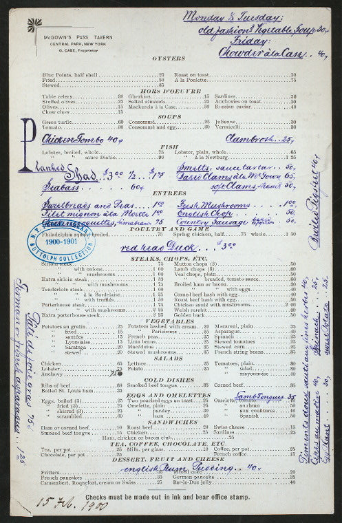 DAILY [held by] McGOWN'S PASS TAVERN [at] "CENTRAL PARK,NEW YORK, NY" (TAVERN;)