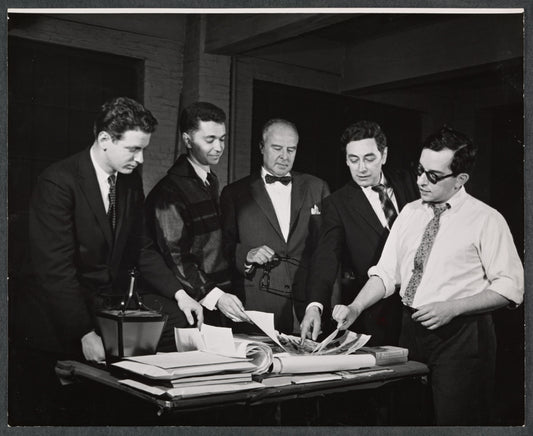 John Housman [center], Jack Landau [far right] and unidentified others in rehearsal for the 1959 stage production A Midsummer Night's Dream