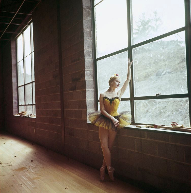 New York City  Ballet  -  publicity photo Violette Verdy poses in  the unfinished Saratoga Performing Arts Theatre (New York)