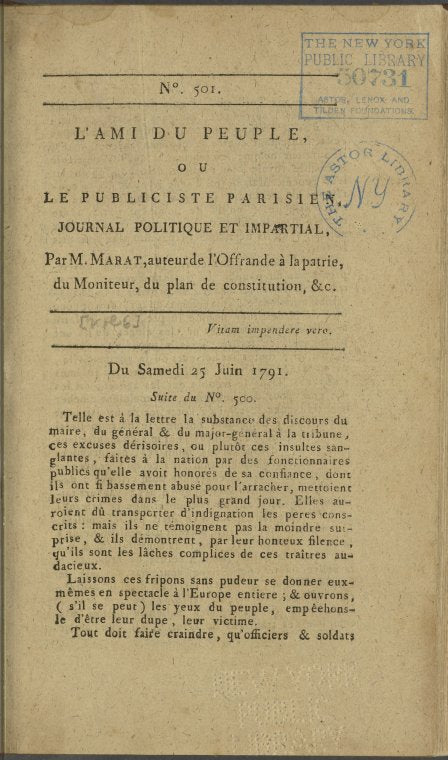 L'Ami du peuple, ou, le Publiciste parisien : : journal politique, libre et impartial
