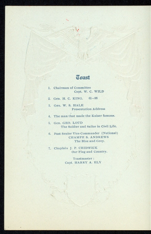 BANQUET TO REAR ADMIRAL JOSEPH B.COUGHLAN [held by] U.S. NAVY [at] "TERRACE GARDEN,58 ST.NEW YORK, NY;" (REST;)