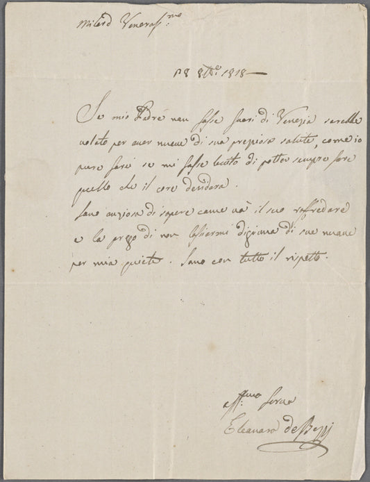 Autograph letter signed to Lord Byron, 25 October 1818