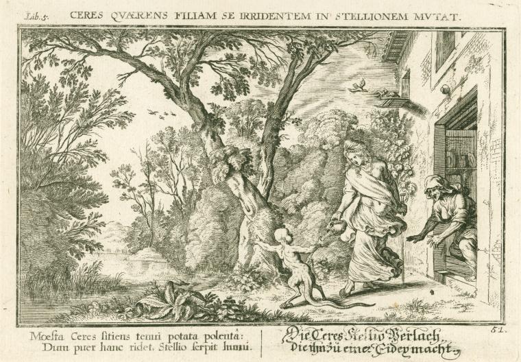Ceres quaerens filiam se irridentem in stellionem mutat