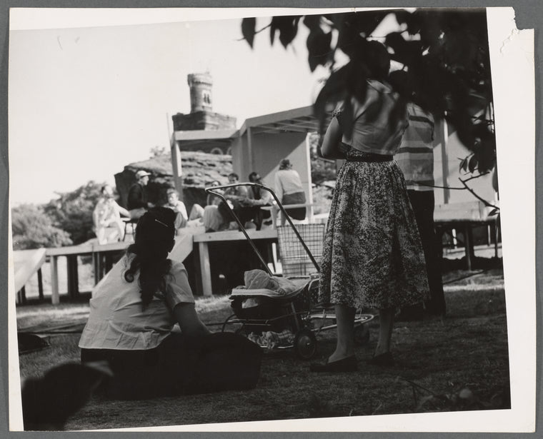 Shakespeare in the Park, park strollers watch rehearsals