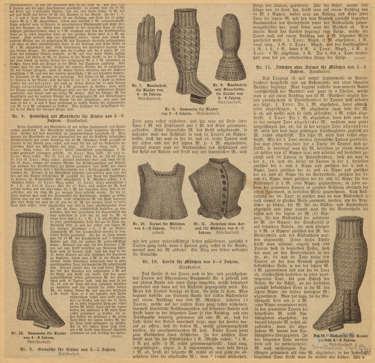 Knitted gloves, mittens, shirts, and leg warmers