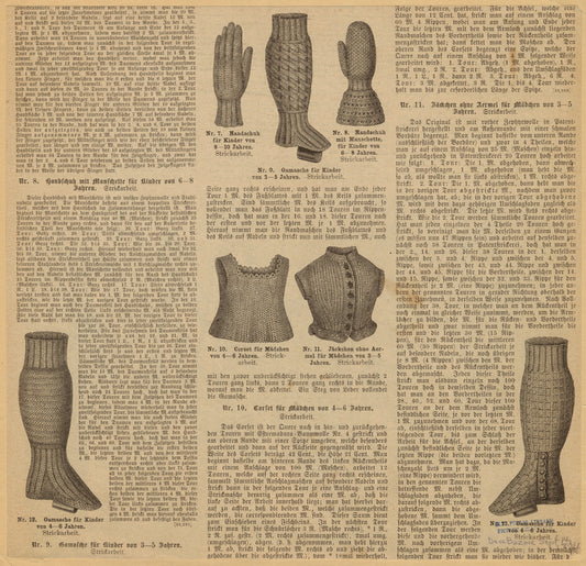 Knitted gloves, mittens, shirts, and leg warmers