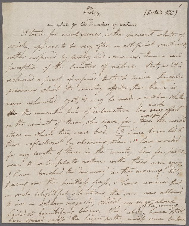 Holograph essay (fragment), "On Poetry"