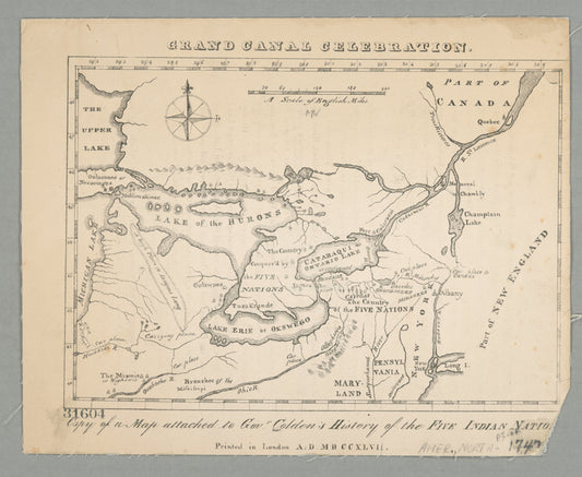 Copy of a map attached to Govr. Colden's History of the Five Indian Natio[ns] : printed in London, A.D. MDCCXLVII.