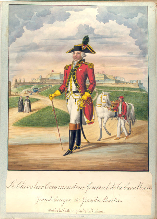 Le Chevalier Commendeur General de la Cavalerie (Grannd-Ecuyer du Grand-Maitre). Vue de la Vallette prise de la Floriane